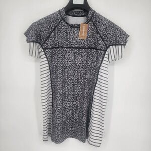 NEW Patagonia Short Sleeve Micro Swell Rashguard Women‎ XL Black White Swim NWT